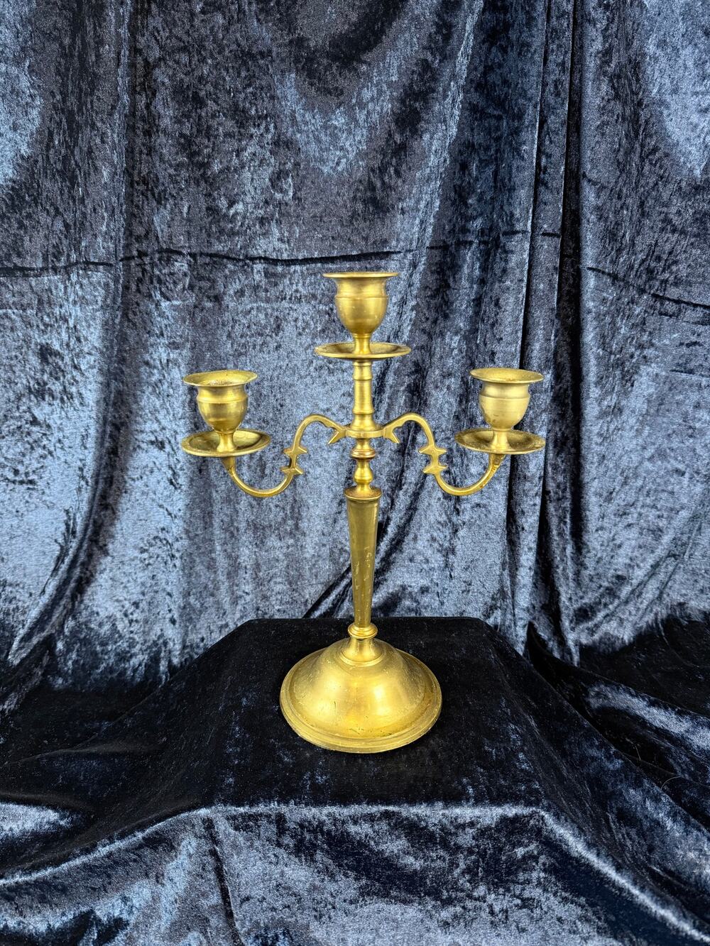 Vintage Dramatic Brass Candelabra - Three-Arm Tabletop Candle Holder